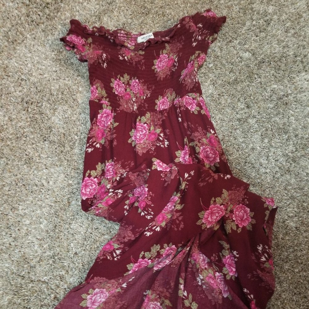 Maroon Floral Off Sholder Dress